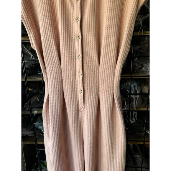 NWOT Mainstrip Pink Waffle Knit Wide Leg Pockets Open Back Button Jumpsuit L - Picture 12 of 13